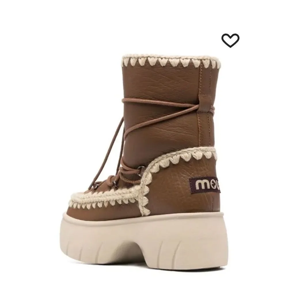 Mou eskimo chunky padded snow boots ankle crafted from light brown leather